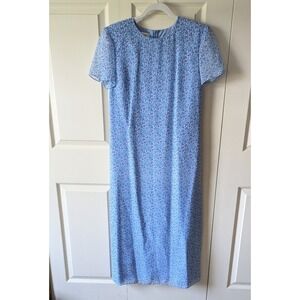 Vtg Talbots Ditsy Floral Maxi Dress Sz 8 Blue‎ Short Sleeve Chiffon Cottagecore